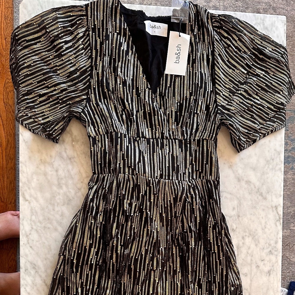 NWT Ba&sh: Amazing Sequence Gold, Silver, & Black Long Gown, Size 1 (small)